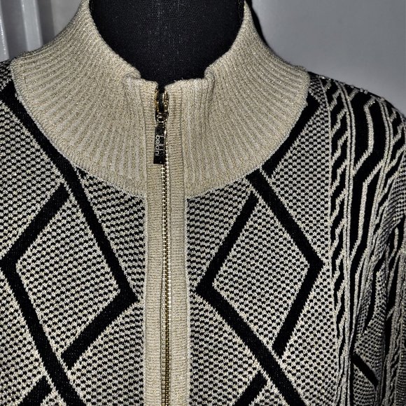 NWT! Black/Cream/Metallic Zip Sweater - XXL - Picture 2 of 4